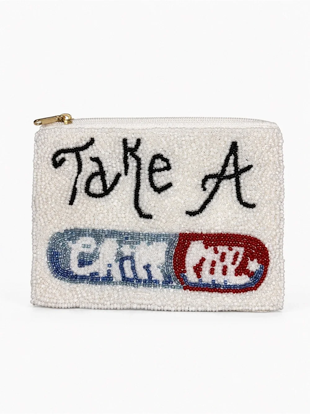 Take A Chill Hand Beaded Coin Purse Zipper Pouch Funny Self Care Cosmetic Bag